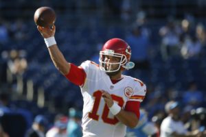 Nov. 22, 2015; San Diego; Kansas City Chiefs quarterback Chase Daniel warms up before a game against the Chargers at Qualcomm Stadium. (AP Photo/Lenny Ignelzi)