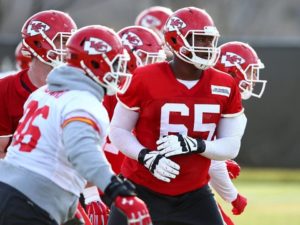 Dec. 9, 2015; Kansas City, MO; Chiefs offensive tackle Laurence Gibson (65) during practice at the team's training facility. (Photo used with permission from Chiefs PR. Credit: KCChiefs.com)