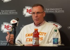 April 22, 2016; Kansas City, MO; Chiefs general manager John Dorsey address the media at the team's training facility. 
