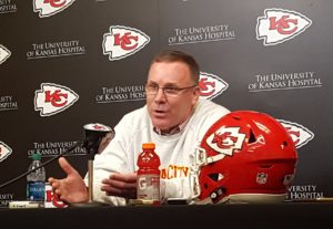April 28, 2016; Kansas City, MO; Chiefs general manager John Dorsey addresses the media after the first round of the 2016 NFL Draft. 
