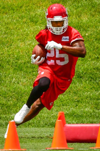 June 14, 2016; Kansas City, MO; Chiefs RB Jamaal Charles goes through position drills on Day One of mandatory minicamp at the team's training facility. (Rex Wolf/The Topeka Capital-Journal)