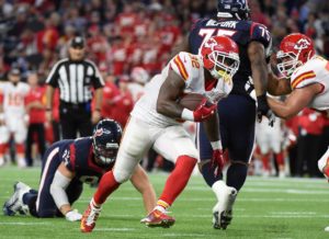 Jan. 9, 2016; Houston; Kansas City Chiefs running back Spencer Ware (32) rushes for a touchdown against the Texans at NRG Stadium. (AP Photo/Eric Christian Smith)