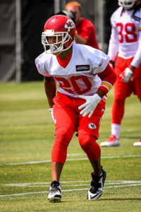 June 1, 2016; Kansas City, MO; Chiefs cornerback Steven Nelson (20) participates in drills on Day Five of organized team activities at the team's training facility. (Rex Wolf/The Topeka Capital-Journal)