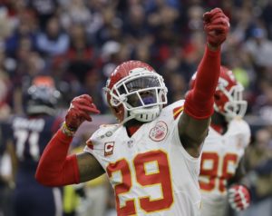 Jan. 9, 2016; Houston; Kansas City Chiefs safety Eric Berry (29) celebrates after an interception during the opening round of the playoffs against the Houston Texans at NRG Stadium. (AP Photo/Tony Gutierrez)