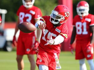 July 27, 2016; St. Joseph, MO; Chiefs wide receiver Mike Williams catches a pass during training camp drills at Missouri Western State University. (Credit: Chiefs PR)
