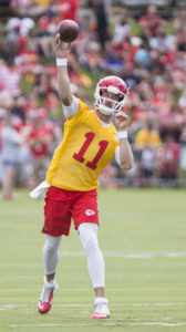 Chiefs quarterback Alex Smith steps into a pass during the team's training camp on July 30, 2016 in St. Joseph, Mo. (Emily DeShazer/The Topeka Capital-Journal)