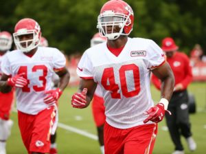Aug. 4, 2016; St. Joseph, MO; Kansas City Chiefs linebacker Andy Mulumba (40) jogs off the practice field during the team's training camp practice. (Credit: Photo used with permission by Chiefs PR, KCChiefs.com)