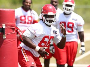 Aug. 5, 2016; St. Joseph, MO; Kansas City Chiefs defensive lineman Niko Davis works on drills during the team's training camp practice. (Credit: Photo used with permission by Chiefs PR, KCChiefs.com)