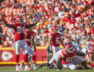 Cairo Santos boots a 58-yard field through the uprights during a preseason game against Seattle on Saturday, Aug. 13 in Kansas City, Mo. (Emily DeShazer/The Topeka Capital-Journal)