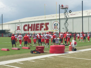 Clouds and raindrops gave way to sunny skies for the Kansas City Chiefs practice at the team's facility in Kansas City, Mo. Aug. 24, 2016 (Photo: Matt Derrick, ChiefsDigest.com)