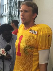 New Chiefs quarterback Nick Foles met with the media following his first practice with the team on Aug. 5, 2016 during training camp in St. Joseph, Mo. (Photo: Matt Derrick, ChiefsDigest.com)