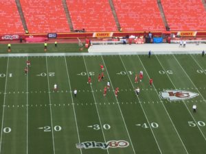 The Kansas City Chiefs warmup on the field ahead of their matchup against the New York Jets at Arrowhead Stadium on Sept. 25, 2016. (Photo: Matt Derrick, ChiefsDigest.com)