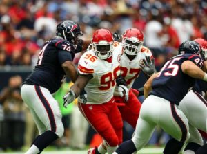 Sept. 18, 2016; The Kansas City Chiefs defensive linemen Jaye Howard and Allen Bailey look to make a play against the Houston Texans at NRG Stadium. (Credit: Photo used with permission by Chiefs PR, Chiefs.com)