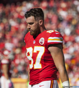 Kansas City Chiefs tight end Travis Kelce walks to the sideline during the team's 27-21 win over the New Orleans Saints Oct. 23, 2016 at Arrowhead Stadium. (Nick Tre. Smith/Special to The Topeka Capital-Journal)