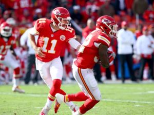 Kansas City Chiefs quarterback hands off to running back Spencer Ware during the first half of the team's game against the Tampa Bay Buccaneers at Arrowhead Stadium Nov. 20, 2016. (Photo courtesy Chiefs PR, Chiefs.com)