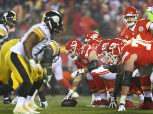 The Kansas City Chiefs offense lines up against the Pittsburgh Steelers during the AFC divisional playoff game at Arrowhead Stadium Jan. 15, 2017. (Photo courtesy Chiefs PR, Chiefs.com)