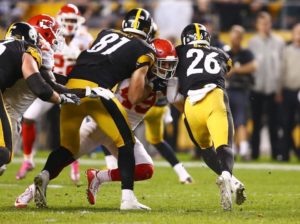 Pittsburgh Steelers running back Le'Veon Bell carries the ball during his team's 43-14 win over the Kansas City Chiefs Oct. 2, 2016 at Heinz Field in Pittsburgh. (Credit: Photo used with permission by Chiefs PR, Chiefs.com)