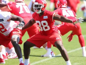 Tight end Emanuel Byrd takes part in drills during the Kansas City Chiefs rookie minicamp at the team's training complex on May 8, 2017. (Photo courtesy Chiefs PR, Chiefs.com)