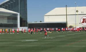 The Kansas City Chiefs lineup for their third day of offseason training activities at the team's training facility on May 25, 2017. (Photo by Matt Derrick, ChiefsDigest.com)